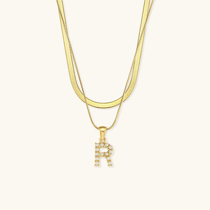 Layered Gold Initial Necklace with Freshwater Pearls – Waterproof, Hypoallergenic, 14-Inch Adjustable Length 26
