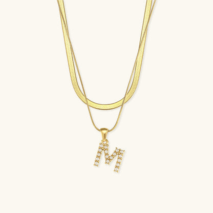 Layered Gold Initial Necklace with Freshwater Pearls – Waterproof, Hypoallergenic, 14-Inch Adjustable Length 29