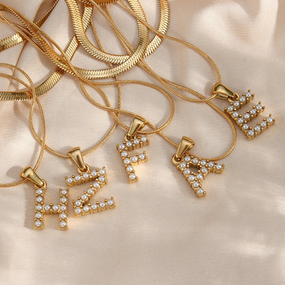 Layered Gold Initial Necklace with Freshwater Pearls – Waterproof, Hypoallergenic, 14-Inch Adjustable Length 3