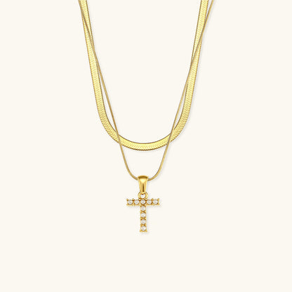 Layered Gold Initial Necklace with Freshwater Pearls – Waterproof, Hypoallergenic, 14-Inch Adjustable Length 30