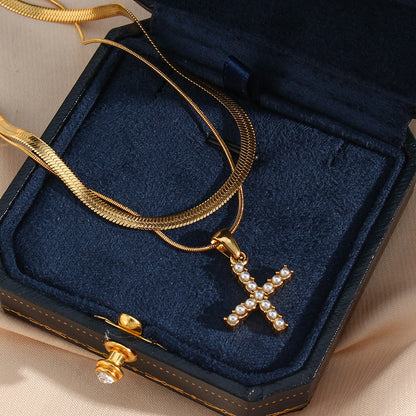 Layered Gold Initial Necklace with Freshwater Pearls – Waterproof, Hypoallergenic, 14-Inch Adjustable Length 5