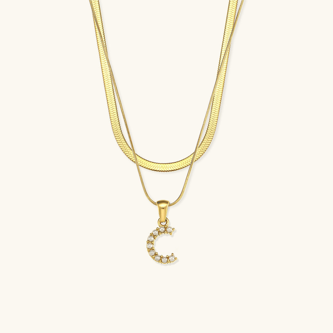 Layered Gold Initial Necklace with Freshwater Pearls – Waterproof, Hypoallergenic, 14-Inch Adjustable Length 7