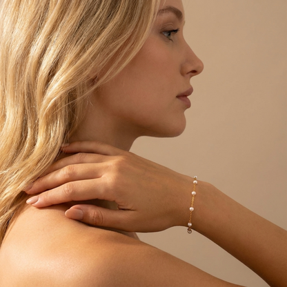 Lea Dainty Pearl Bracelet | Dainty Pearl Bracelet with Adjustable Length | Hypoallergenic Accessory for Effortless Elegance 3