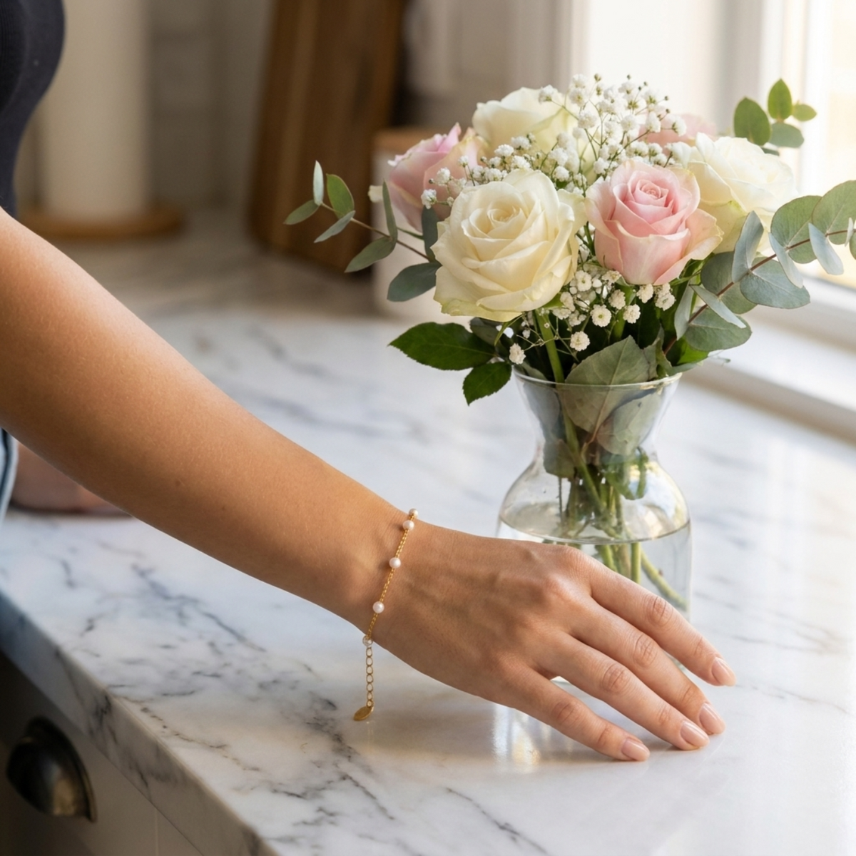 Lea Dainty Pearl Bracelet | Dainty Pearl Bracelet with Adjustable Length | Hypoallergenic Accessory for Effortless Elegance 4