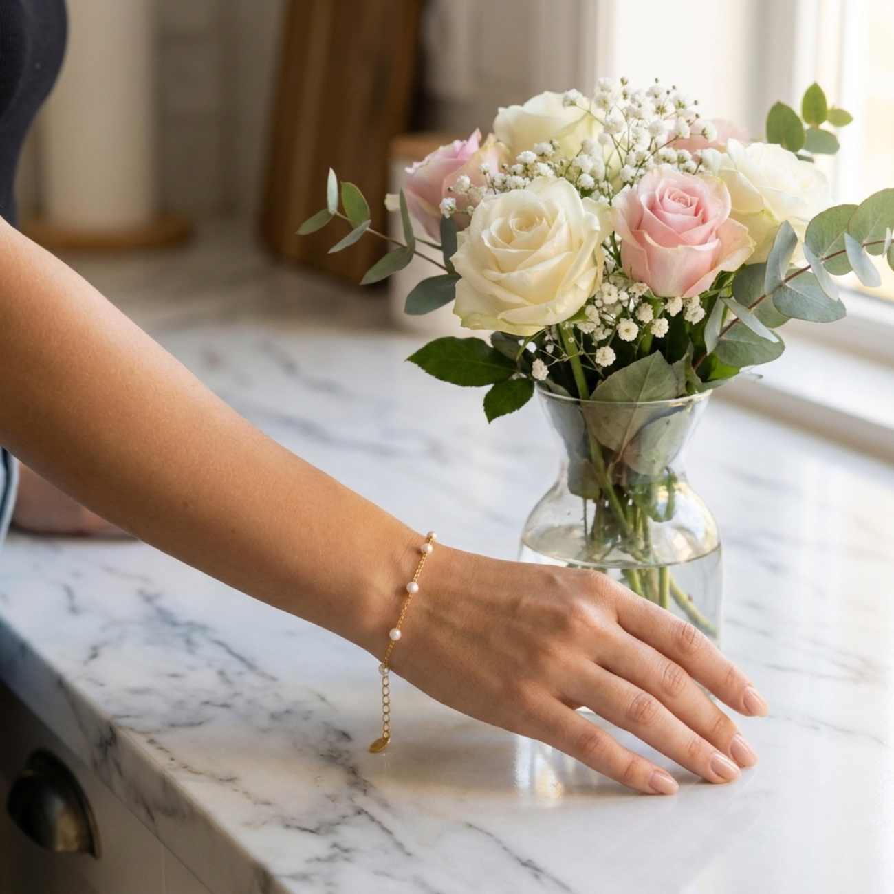 Lea Dainty Pearl Bracelet | Dainty Pearl Bracelet with Adjustable Length | Hypoallergenic Accessory for Effortless Elegance 4