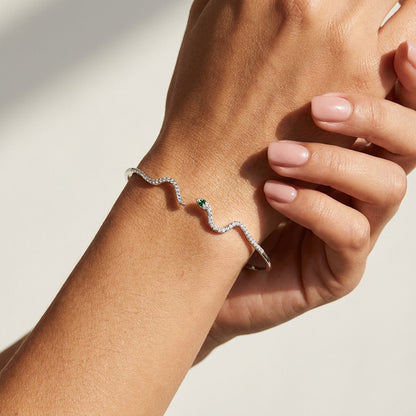Liana Collection | Crystal Snake Bangle in Premium Sterling Silver | Hypoallergenic Design for Bold Elegance 0