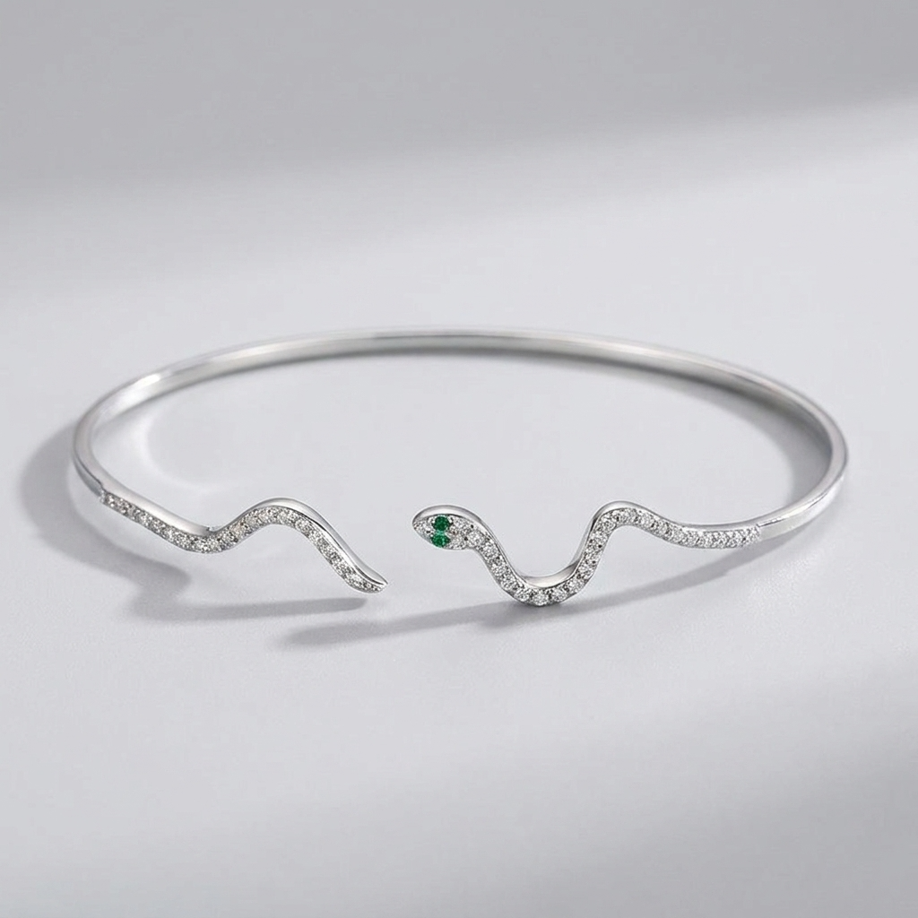 Liana Collection | Crystal Snake Bangle in Premium Sterling Silver | Hypoallergenic Design for Bold Elegance 3