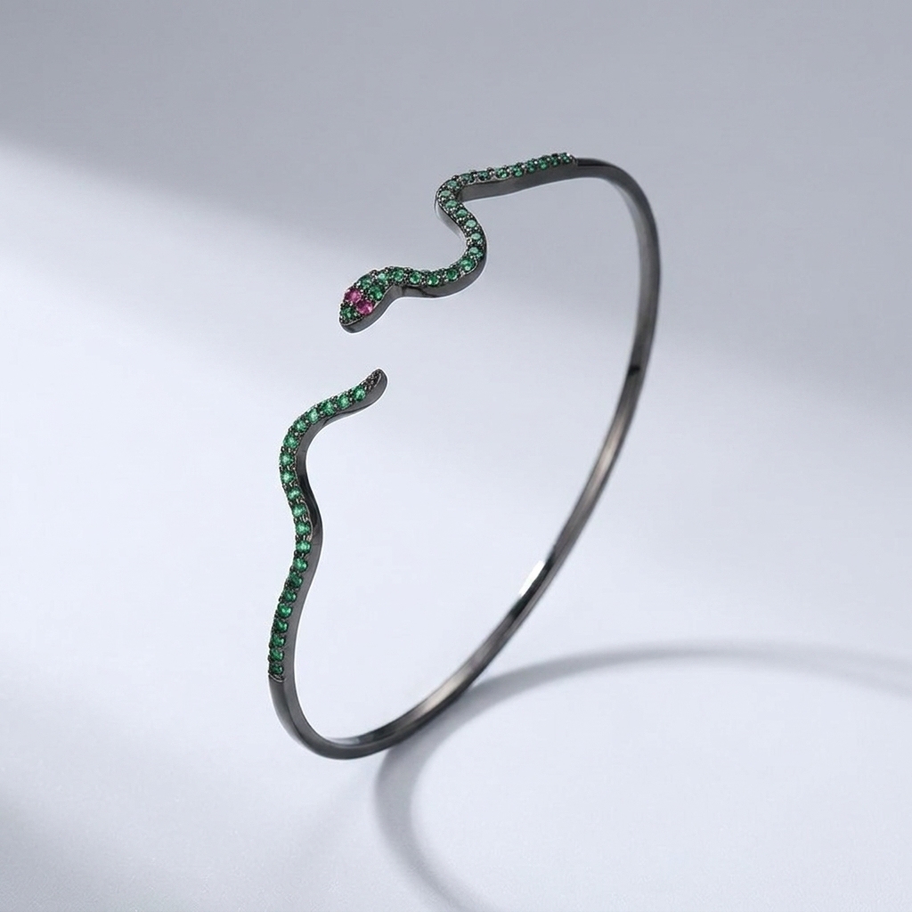 Liana Collection | Crystal Snake Bangle in Premium Sterling Silver | Hypoallergenic Design for Bold Elegance 6