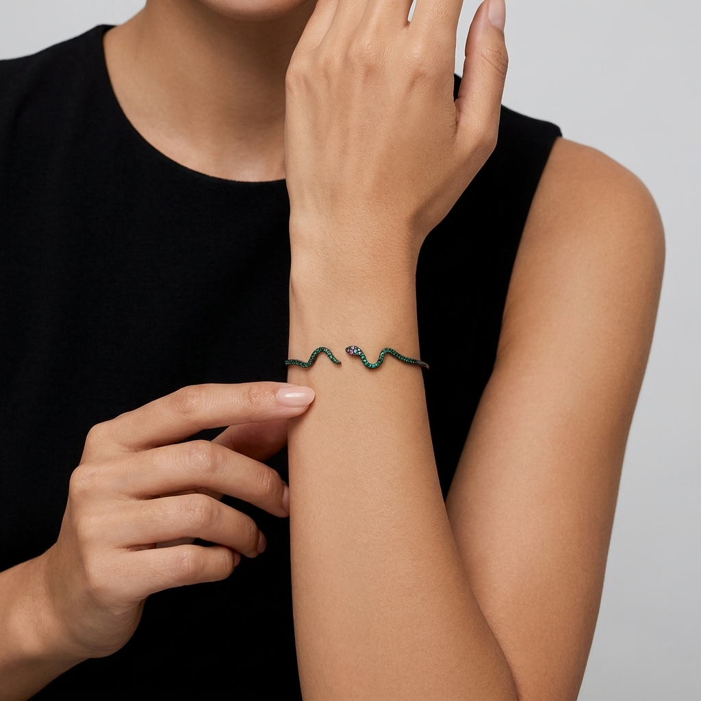 Liana Collection | Crystal Snake Bangle in Premium Sterling Silver | Hypoallergenic Design for Bold Elegance 7
