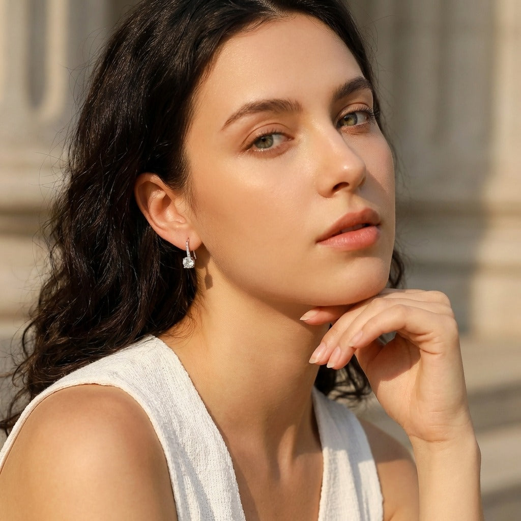 Luna Collection | Pavé Solitaire Earrings with Sparkling Crystals | Elegant Design for Everyday Wear 4