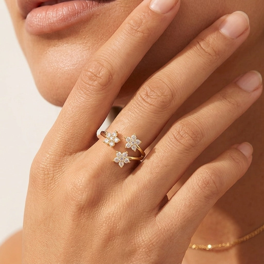 Lydia Collection | Crystal Flower Ring with Adjustable Fit & Elegant Design | Timeless Jewelry for Any Occasion 0