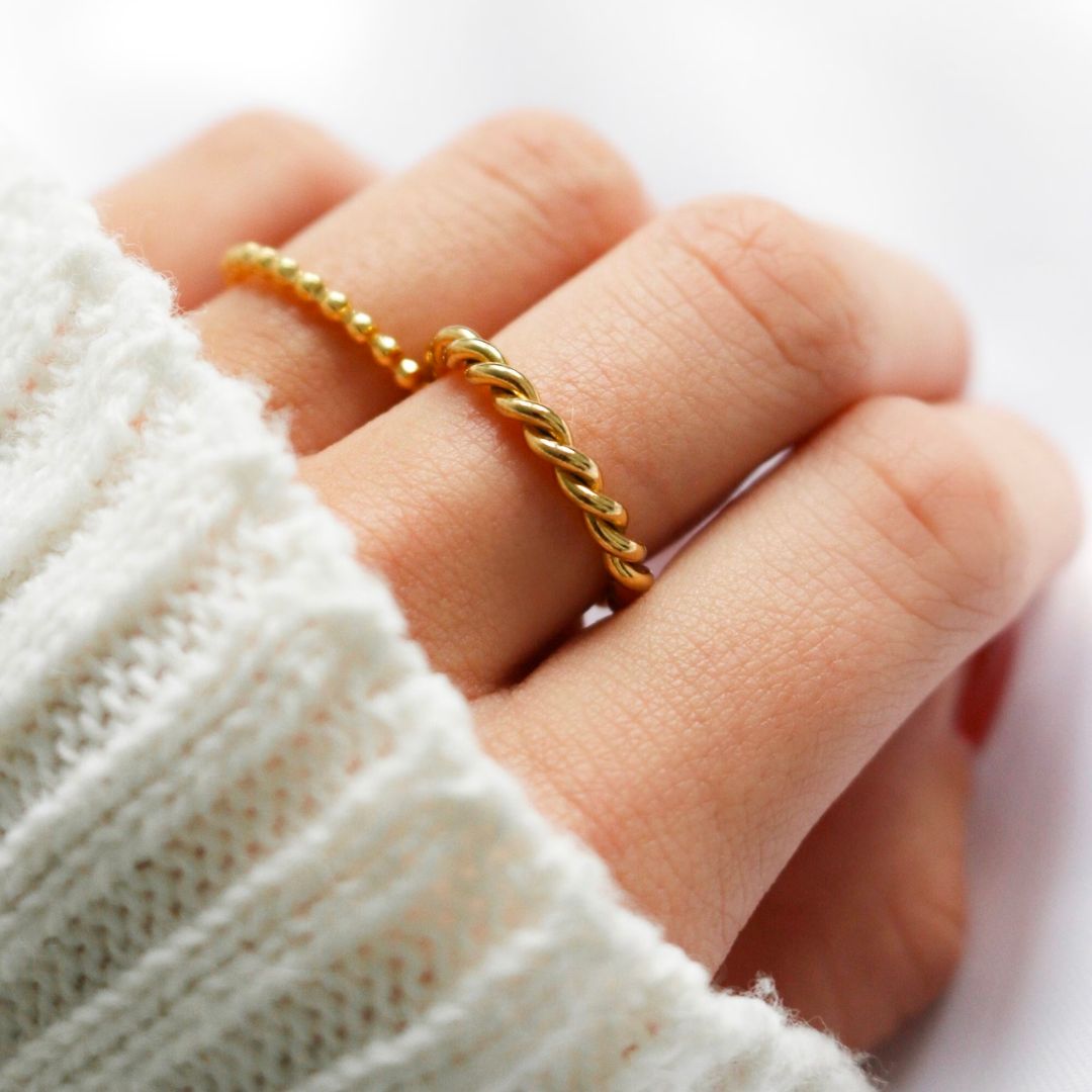 Twisted Gold Ring for Women – Ethically Sourced Stainless Steel with 18k Gold Plating, Hypoallergenic and Stylish Design 1