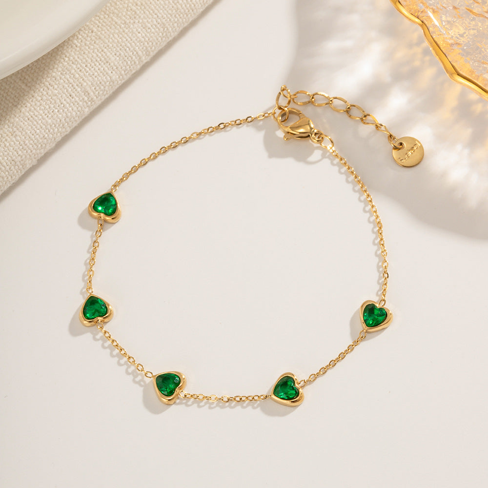 Aurora Green Heart Bracelet