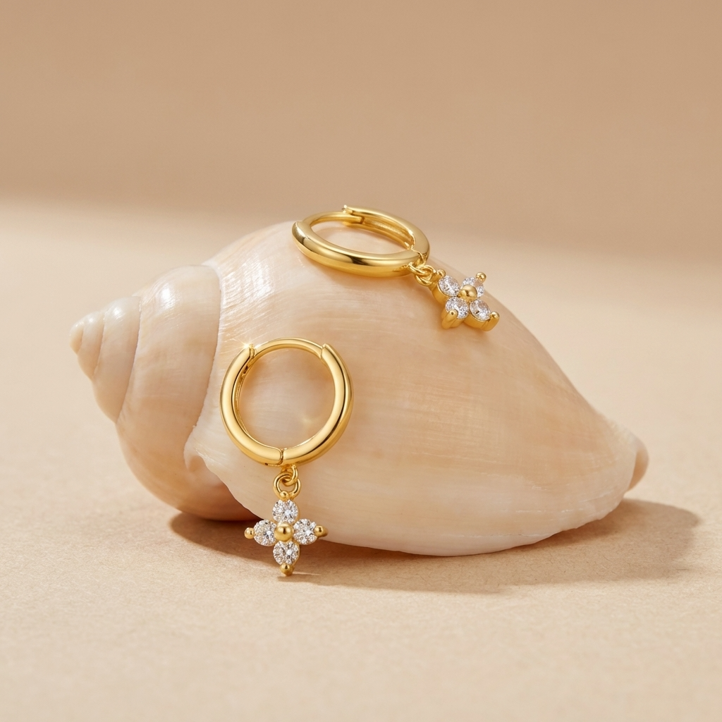 Women's Gold-Plated Clover Earrings | Elegant Hypoallergenic Crystal Jewelry 2
