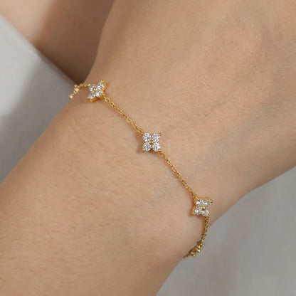 Women's Gold Plated Sterling Silver Bracelet | Elegant Minimalist Zircon Crystal Jewelry 0