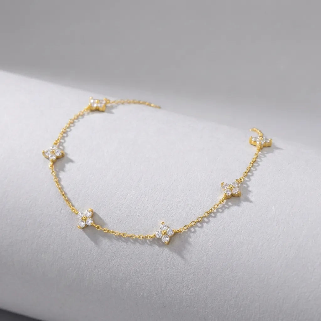 Women's Gold Plated Sterling Silver Bracelet | Elegant Minimalist Zircon Crystal Jewelry 1