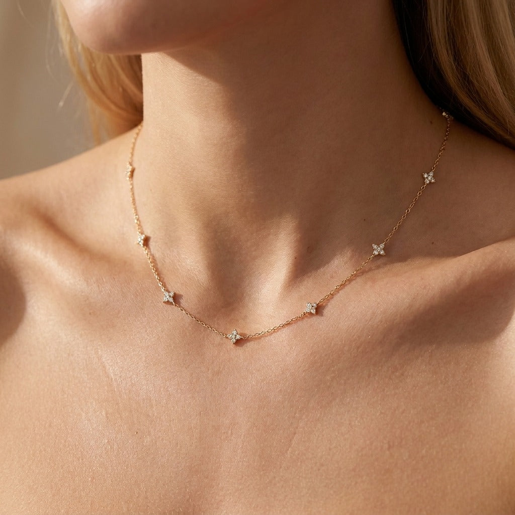Women's Gold Plated Sterling Silver Necklace | Elegant Minimalist Crystal Jewelry 0