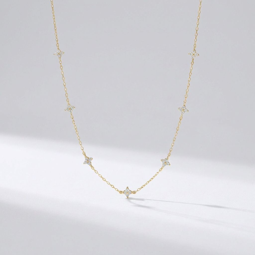 Women's Gold Plated Sterling Silver Necklace | Elegant Minimalist Crystal Jewelry 2