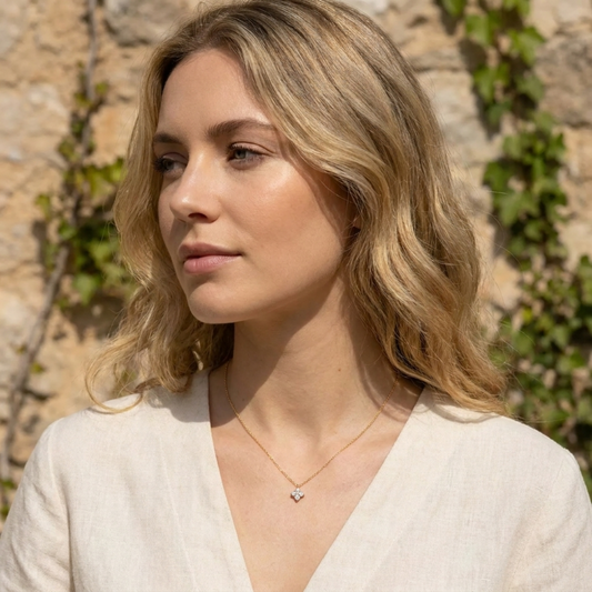 Women's Gold Plated Sterling Silver Necklace | Elegant Minimalist Crystal Pendant Jewelry 1