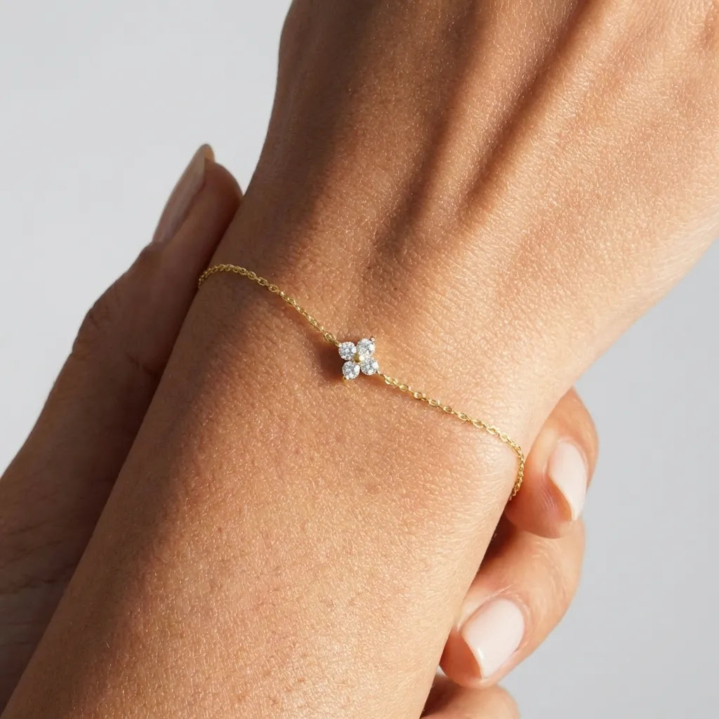 Women's Sterling Silver Clover Bracelet | Elegant Adjustable Jewelry with Zircon Crystals 0