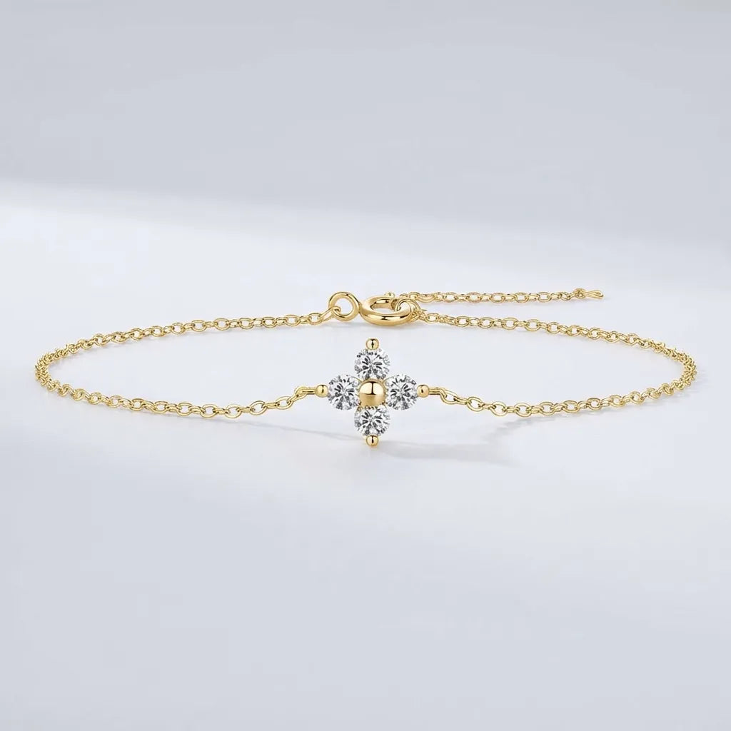 Women's Sterling Silver Clover Bracelet | Elegant Adjustable Jewelry with Zircon Crystals 2