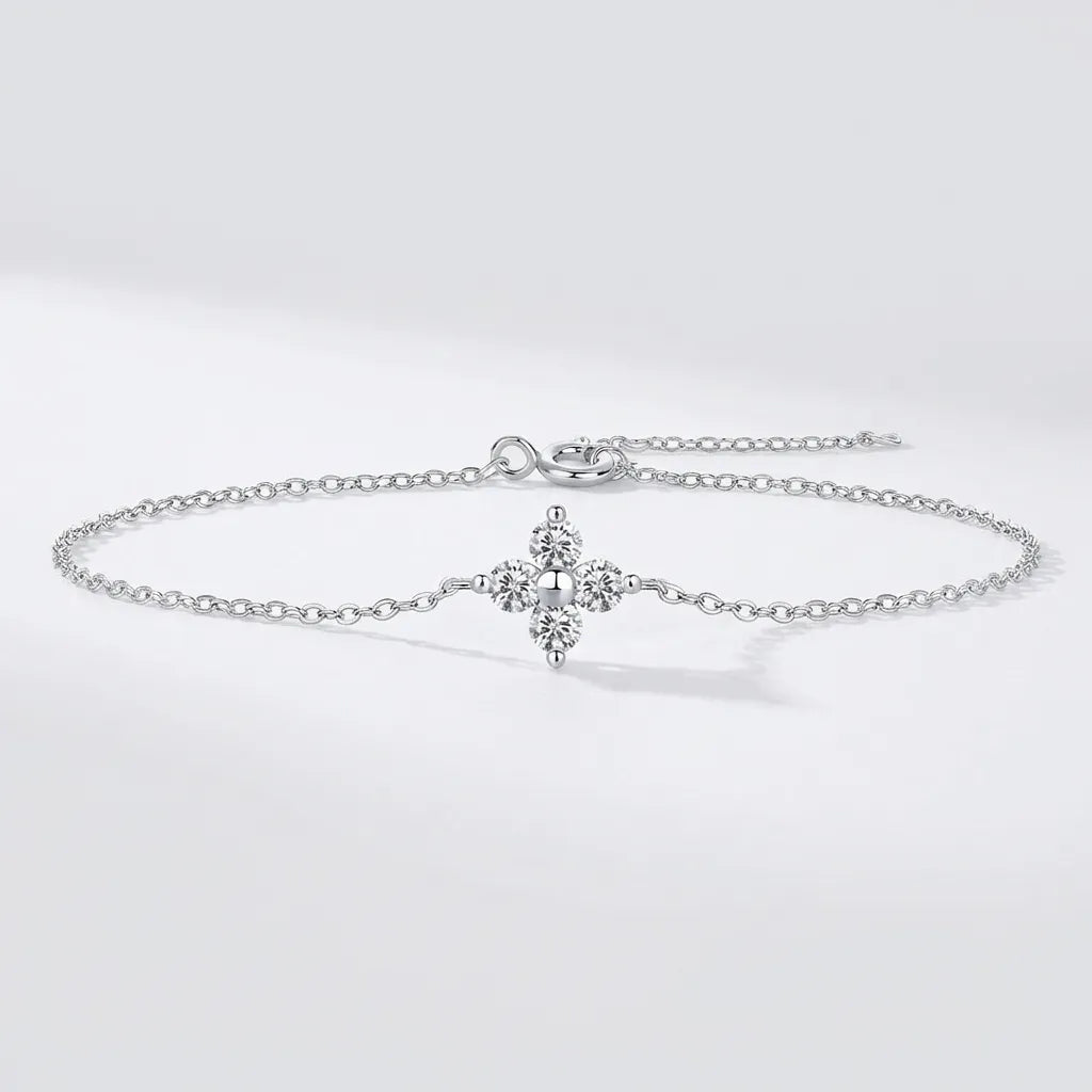 Women's Sterling Silver Clover Bracelet | Elegant Adjustable Jewelry with Zircon Crystals 7