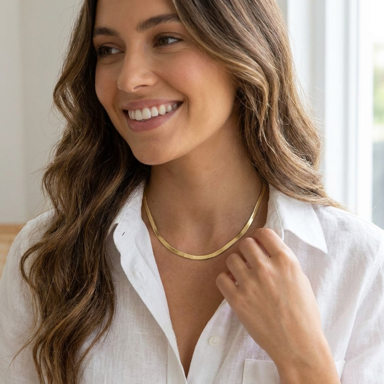 Ava Gold Herringbone Necklace